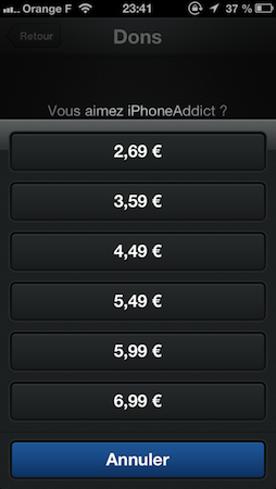 Hausse prix in-app purchase